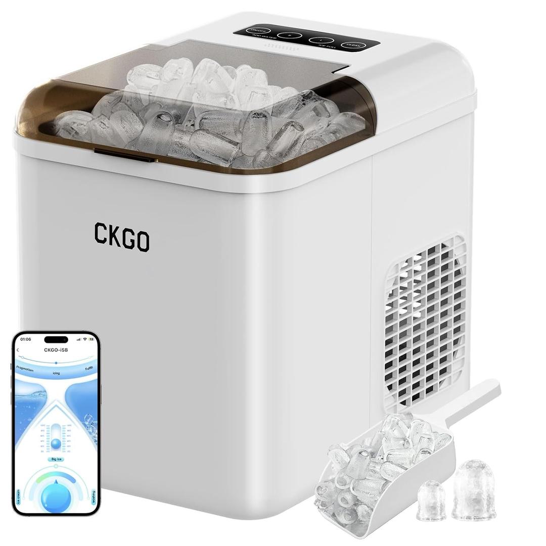 Fast Ice Maker Countertop - 9 Cubes in 6 Mins, 33Lbs/Day, Self-Cleaning, Quiet Portable White Ice Machine with Smart App Control, 2 Ice Sizes for Home, Kitchen, RV, Camping