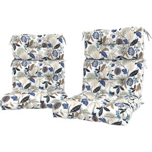LVTXIII Outdoor Seat/Back Chair Cushion Patio Tufted High Back Cushion, Seasonal Replacement Rocking Chair Cushion with Ties, 22 W x 20D, Set of 2, Breeze Leaves Beige