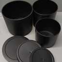 8/7/6 inch Plant Pots, 3 Set Cylinder Flower Pots for Outdoor Indoor Plants, Decorative Plastic Planters with Drainage Holes and Saucers for Garden House Plants, Black