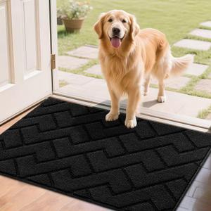 hicorfe Indoor Doormat,Front Back Door Mat Rubber Backing Non Slip Door Mats 24"x35" Absorbent Resist Dirt Entrance Doormat Inside Floor Mats for Entryway Washable Low-Profile(Black)