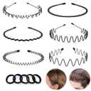 Metal Men Headbands Women Hair Bands, Unisex Black Wavy,Spring And Summer Outdoor Sports Headbands, Fashion Simple Elastic Hair Accessories (6pcs)