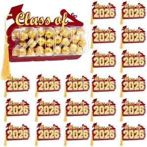 Motiskyy 30 Pack 2026 Graduation Candy Card Class of 2026 Grad Party Favor Supplies Candy Dome Greeting Card with Tassel Chocolate Holder College High School Graduate Gift Box DIY(Burgundy,Gold)