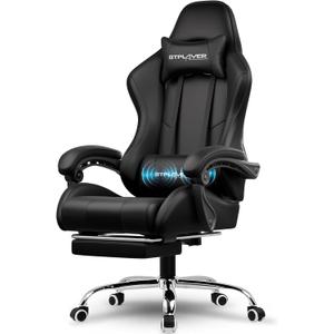 GTPLAYER Gaming Chair, Computer Chair with Footrest and Lumbar Support, Height Adjustable Game Chair with 360-Swivel Seat and Headrest and for Office or Gaming (Faux Leather, Black)