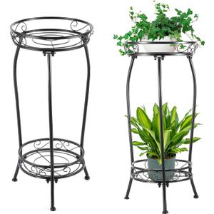 2-Pack Plant Stand Indoor Outdoor,Tall Black Metal Rustproof Stable Plant Stands,2 Tier 27.1 inch Multiple Plant Rack for Planter Corner Garden Living Room & Garden