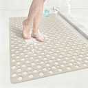 Anti Slip Shower Mat with Suction Cups,23.6x35.4 Inch Quick Drain TPE Non Slip Shower Mats for Inside Shower,Large Bath Mat for Shower Soft on Feet, Easy to Dry&Cut Machine Washable (Khaki)