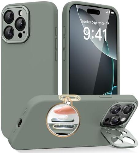 SuydanBox Magnetic for iPhone 16 Pro Max Case with Stand, Compatible with MagSafe, Silicone Upgraded [Camera Control Button] Shockproof Protective Phone Case for iPhone 16 Pro Max 6.7",Calke Green