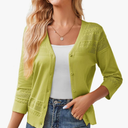 Women's 2024 Cropped Cardigan 3/4 Sleeve Lightweight Crochet Shrug Hollowed-Out Knit Sweater Tops Size XL