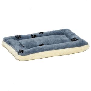 MidWest Homes for Pets XXS QuietTime Reversible Paw Print Pet Bed, Soft Faux Fur & Fleece 18-Inch Crate Mat for Small Dogs & Cats, Machine Washable, Blue and Cream