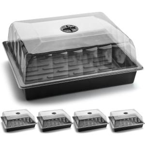 Leak-Proof Seed Starter Trays with 4" Humidity Dome & Drip Tray - 5-Pack Heavy-Duty Plastic Propagation Kit for Herbs, Microgreens, Indoor Gardening, Durable Reusable Plant Growing Trays