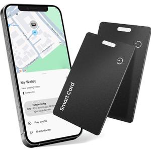 2-Pack Tracker Card for Android - Works with Google Find Hub/My Device Compatible, Ultra-Thin Wireless Charging Bluetooth Locator with Keyring Hole for Keys, Wallets, Pets, Bags & Luggages
