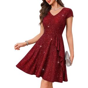 Wedtrend Women's Short Prom Dress A-Line Sequin Cocktail Dress Sparkly Semi Formal Dresses for Teens (Red, M)