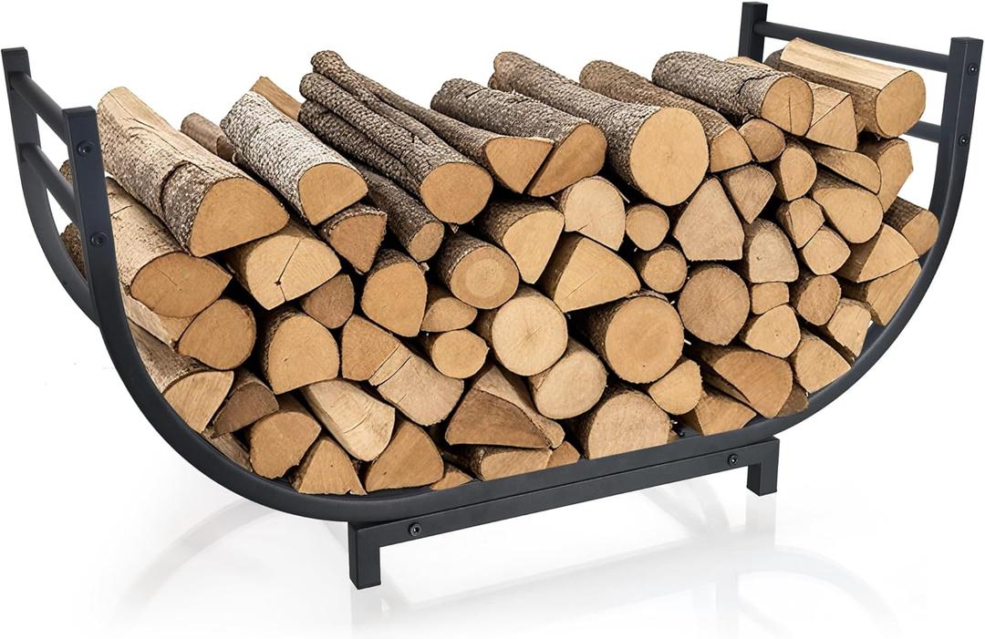 facka Curved Firewood Rack, 30 Inch Indoor Outdoor Log Firewood Holder, Metal Fireplace Wood Storage, Waterproof & Rustproof
