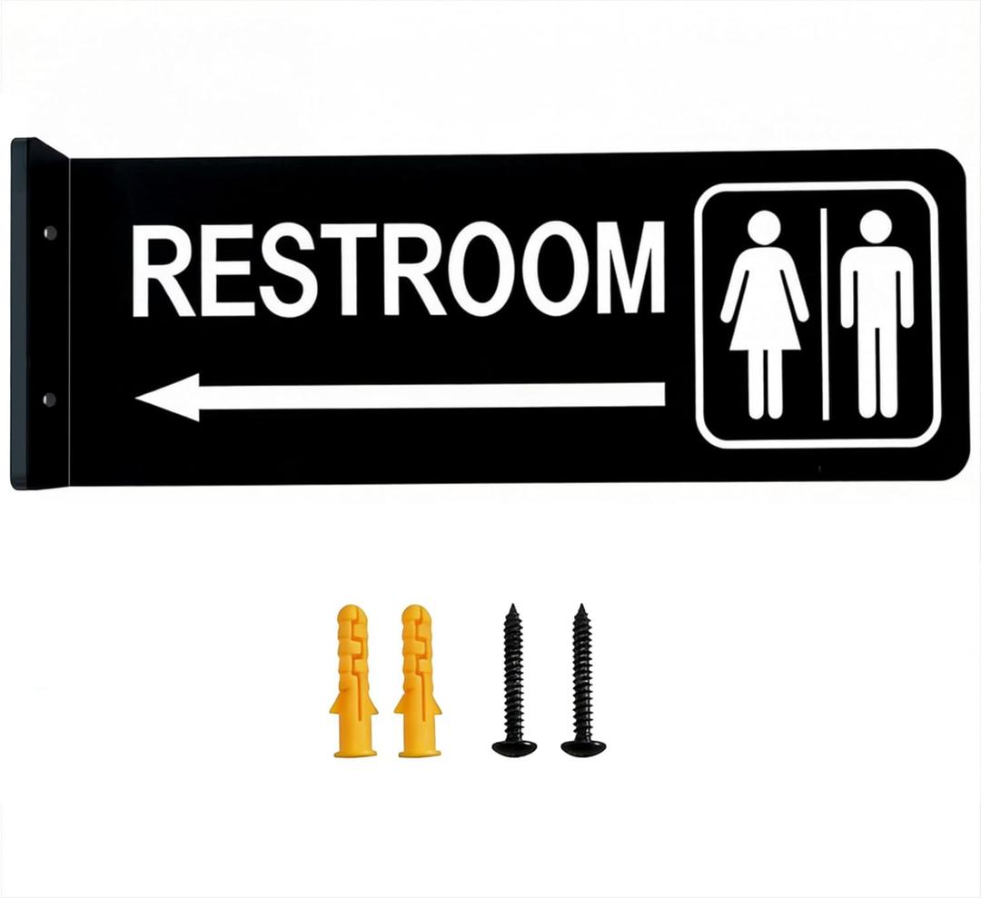 Commercial Double-Sided Restroom Sign – Restroom Sign With Arrow – Wall-Mounted Restroom Sign For Hallways And Corridors – Made From Premium Durable Frosted Acrylic Material, Ink Printed, Long-Lasting, Easy To Install, Suitable For Indoor/Outdoor Use (12)