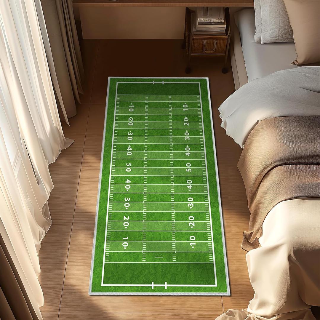 Green Rug 2x4 Small Area Rugs,Football Field American Sports Green Lawn Sport Game Team Competition,Ultra-Thin Soft Throw Carpet Washable Kitchen Rugs Non Slip Indoor Door Mat for Bedroom Bathroom