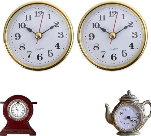 2 1/2” Clock Insert Replacement, Mini Clock Face Replacements Fit 2-1/2 65mm Diameter, Quartz Clock Insert Round Inner Miniature Clock Rome Numeral Quartz Movement for DIY Craft Repair (Gold-Arabic)