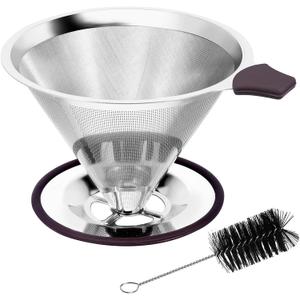 Pour Over Coffee Dripper, Paperless Pour Over Coffee filter, Stainless Steel Reusable Coffee Filters with Double Layer Mesh, Coffee Strainer Cup Stand & Cleaning Brush (large 001) Pour Over Coffee Dripper, Paperless Pour Over Coffee filter, Stainless Steel Reusable Coffee Filters with Double Layer Mesh, Coffee Strainer Cup Stand & Cleaning Brush (large 001)