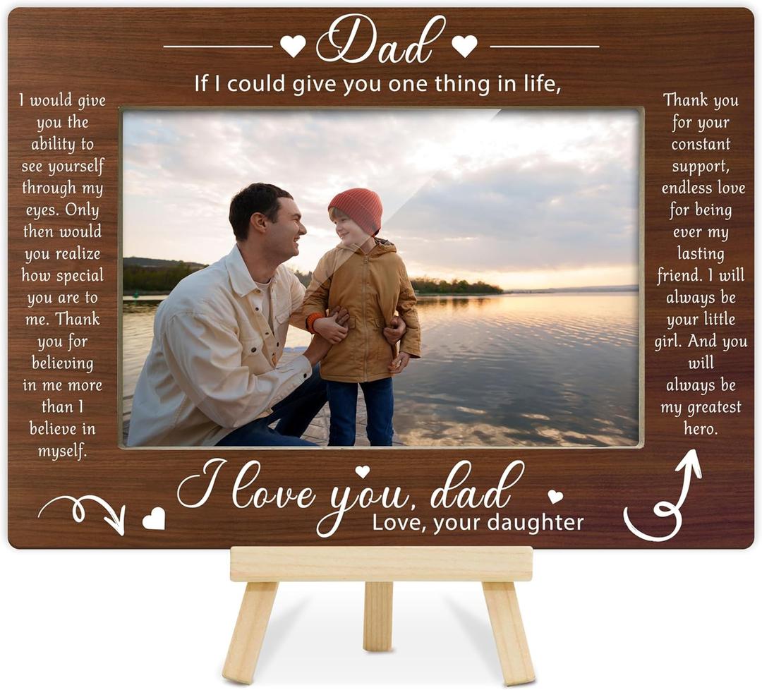 ZIIUFRN Dad Gifts, Daddy & Daughter Picture Frame 4X6, Best Dad Ever Gifts, If I Could Give You One Thing In Life Photo Frame, Wood Desk Decor-A09
