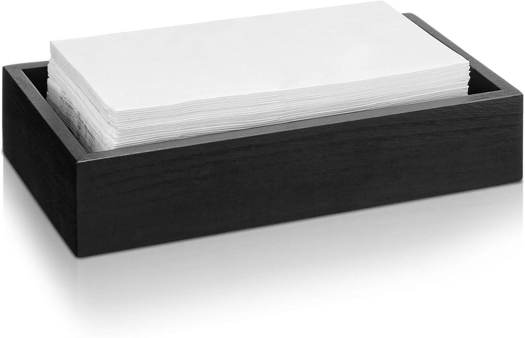 Kigley 2 Inch Tall Wood Guest Towel Holder Tray for Bathroom Black Napkin Holder Tray for Table Hand Towel Storage Basket Home Countertop Kitchen Desk Counter Drawers Hotel Toilet Tank Party Decor