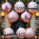 Jenaai 12 Pcs Rose Gold Extra Large Christmas Ball Ornaments Set, 4 Inch Giant Oversized Hanging Ornaments Glitter Assorted Shatterproof Xmas Tree Balls for Indoor Outdoor Holiday Party Home Decor