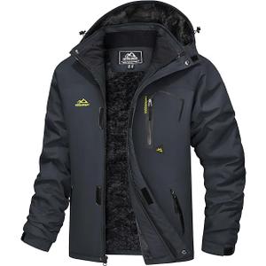 MAGCOMSEN Men's Winter Coats Ski Snow Water Resistant Jacket Warm Fleece Parka Raincoats with Hood for Hiking Work, Size 2 XL Charcoal Grey
