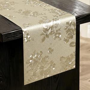 FAVE Gold Table Runner for Rectangle Tables, 72 Inch Heat Resistant Runner with Flower, Waterproof, Stain Resistant, Reusable for Daily Use Parties and Banquet (Gold Rose, 12"x72")