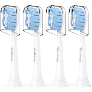 Toptheway Extra Soft Replacement Toothbrush Heads for Sensitive Teeth Compatible with Philips Sonicare Optimal Gum Care 4100 5100 and More Click-on Toothbrush Handles, 4 Pack (White+blue)