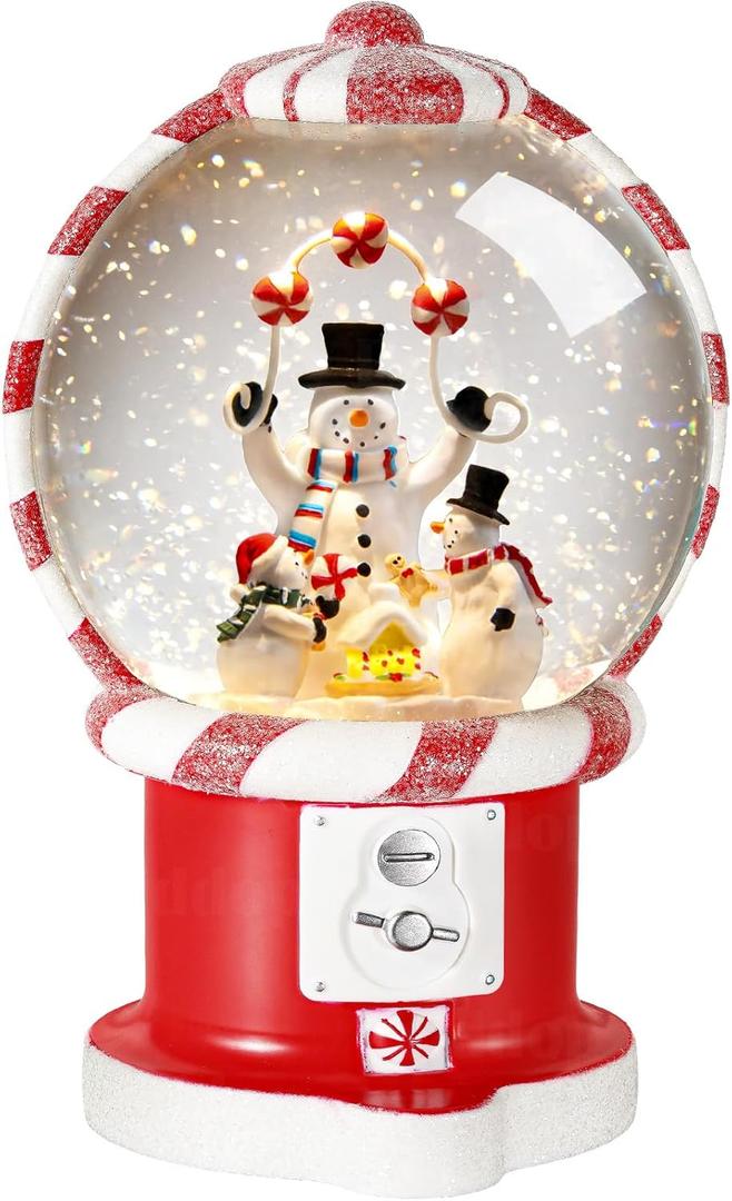 Snowman Snow Globe Christmas Classic Candy Vending Machine Shape Gifts USB/Battery Musical Glitter Snowfall USB/Battery Timer Christmas Decorations Indoor 7.8 Inch