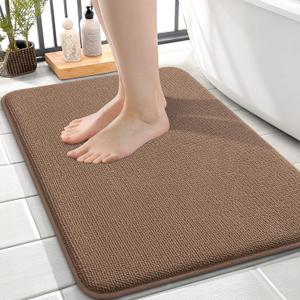OLANLY Thick Memory Foam Small Bathroom Rugs 24x16, Extra Soft Absorbent Bathroom Mat, Quick Dry Bath Mat, Non-Slip, Machine Washable Carpet for Bathroom, Tub and Shower, Home Decor Accessories, Mocha