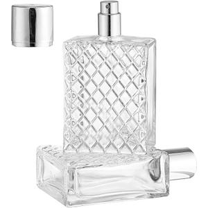 Lawei 3 Pack Refillable Spray Bottles Perfume Atomizer, 100ML 3.4oz Glass Empty Fine Mist Spray Bottle, Clear Portable Square Fragrance Dispenser Bottle with Sprayer for Travel, Silver