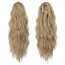 FESHFEN Ponytail Extensions - Drawstring Ponytails Hair Extension Long Curly Wavy Hair Piece Synthetic Pony Tail Hairpieces for Women, Mixed Blonde 18 inch