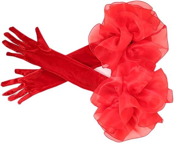 Huralona Women Long Puff Gloves Opera Velvet/Satin/Tulle Gloves Elbow Oversized Satin Ruffled Banquet Wedding Dance Party