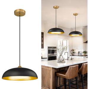 kudos 15 Inch Large LED Pendant Lights, Black and Gold Pendant Light Fixtures, Modern Hanging Lights for Kitchen Island, Dining Room, Living Room, Bedroom, 5CCT Adjustable, KDPL02-BK