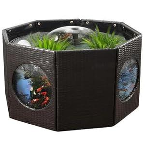 120 Gallon No Dig Outdoor Fish Pond Kits, Above Ground Fish Tank Rattan Pond with 4 Clear Windows,Koi Pond Includes Filter Pump & Spray Fountain,Thick Liner, Raised Fish Pond Easy Setup