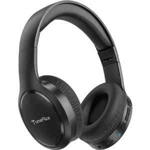 TuneFlux Bluetooth Headphones,70H Playtime Bluetooth 6.0 Wireless Headphones,3 EQ Music Modes Foldable Lightweight Over Ear Headset with Clear Call,HiFi Deep Bass for Home Office Travel (Black)