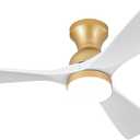 42 Inch White and Gold Low Profile Ceiling Fans with Lights and Remote, Dimmable, Quiet DC Motor, 3 Wood Blades, Flush Mount Ceiling Fan with Light, Indoor Outdoor Ceiling Fan for Patios
