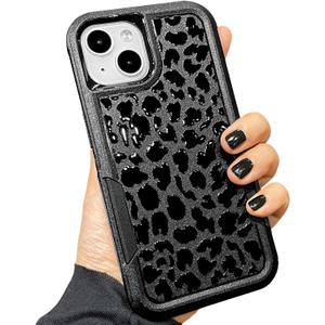 for iPhone 15 Case Black Leopard Cheetah, Heavy Duty Drop Tested Tough Rugged Full Body Protection Shockproof Protective Women Girls Men Case for iPhone 15 6.1''