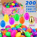 200 Pack Fillable Plastic Easter Eggs Bulk Include 6 Surprise Golden Eggs, 2.4 Inch Bright Color Empty Easter Eggs for Easter Hunts, Basket Stuffers Fillers, Easter Party Favors Classroom Prize