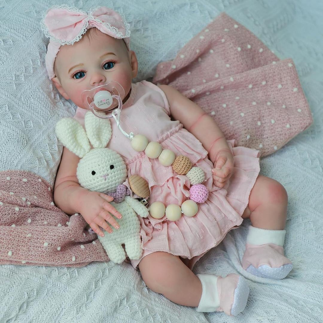 Realistic Reborn Baby Dolls - 18 Inch Lifelike Newborn Real Life Baby Dolls Girl with Soft Weighted Body, Real Baby Doll Gift Set for Kids Age 3+,Dress