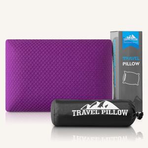 Travel Pillow Memory Foam Pillows, Camping Pillow-Compressible Medium Firm, Breathable Cover, Ideal Backpacking Hiking, Bed Pillows, Airplane and Car (Purple, S) (S-15.7*9.8in)