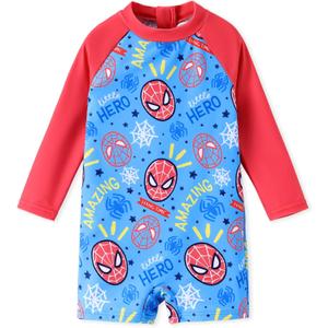 Disney Marvel Stitch Cars Spiderman Mickey Mouse Baby Boy Swimsuit Infant Toddler Bathing Suit UPF 50+ Zipper Long Sleeves (Blue)