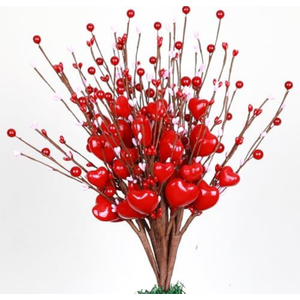 Valentines Day Tree Topper Decorations,6 Pcs Valentine Floral Picks Artificial Flowers with Red Heart and Pink Berry for Galentines Day Tree Ornaments Wedding Holiday Party Home Decor