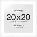 Homeforia 20x20 White Picture Frame, High End Oak 20 x 20 Square Wood Frames with Mat 16 by 16 inches Photo, 20by20 White Wooden Poster Frames Matted to 16x16 Print, Tempered Glass, Wall Kit, Set of 1