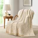 Snuggle Sac Ultra Soft Boho Throw Blanket for Couch Sofa Bed 50x60 inches, Reversible Beige Striped Blanket Microfiber Fluffy Fuzzy Cozy Knit Soft Throws Birthday Gifts for Women