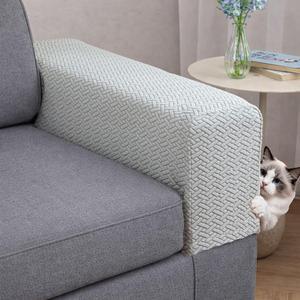 Couch Arm Covers, Sofa Arm Covers, Set of 2 Stretchable Polyester Armrest Slipcovers, Anti-Slip and Washable Furniture Protector (Light Gray,Medium (Set of 2))