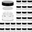 1oz Glass Jar with Lid, Hoa Kinh 25Pack Clear Round Containers Cosmetic Glass Jars with Inner Liners and Black Lids Travel Jars for Storing Lip and Body Scrub, Lotion, Body Butter, Bath Salts, Liquid