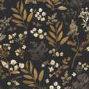 Laatse Vintage Wallpaper Peel and Stick Black Floral Wallpaper 17.5'' x 393'' Gold Leaf Contact Paper Vinyl Waterproof Self Adhesive Boho Botanical Wall Paper for Bedroom Shlef Cabinet Dcor