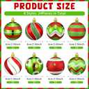 24 Pcs Glitter Christmas Tree Ball Ornaments Red and Green Christmas Tree Decoration 2.36 Inches Elf Lime Green Christmas Hanging Ornaments Plastic Stripe Dot Christmas Decorations for Home Indoor (Multi Color)