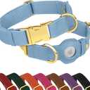 Leather Airtag Dog Collar - Soft Tracking Dog Collar with Apple AirTag Holder and Metal Buckle - Safety GPS Pet Collars for Small Medium Large Dogs Puppy Pink Red (Cornflower, S, 12"-15" Neck Fit)