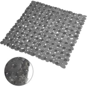 Non-Slip Pebble Shower Mat with Drain Holes and Suction Cups,21x21 Inch Soft Square Bath Mat for Shower & Tub, Quick Drying, Machine Washable Bathtub Mat(Translucent Grey)