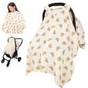 Car Seat Cover Baby Girls Boys, Summer Cotton Baby Car Seat Cover for Carseat, Comfortable Muslin Nursing Cover, Soft Baby Blanket, Breathable Lightweight Infant Stroller Canopy, Cute Bear